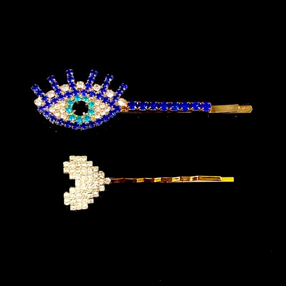 Evil Eye and Heart Hair Pins